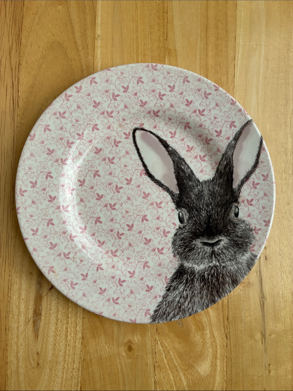 Royal Stafford 8 1/2 inch ceramic chintz plate -grey bunny white -pink floral